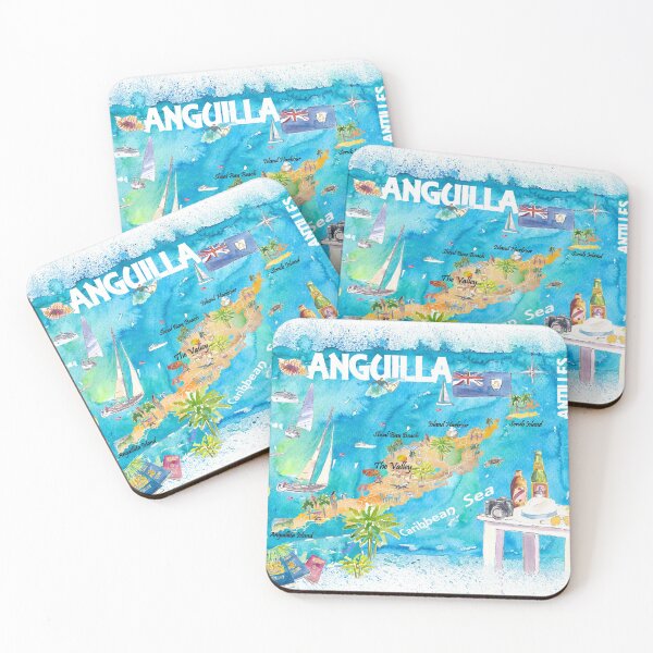 Item preview, Anguilla Antilles Illustrated Caribbean Travel Map with Highlights of West Indies Island Dream designed and sold by artshop77.