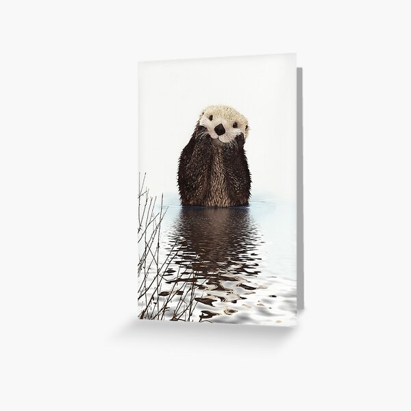 Adorable loutre souriante dans le lac Carte de vœux