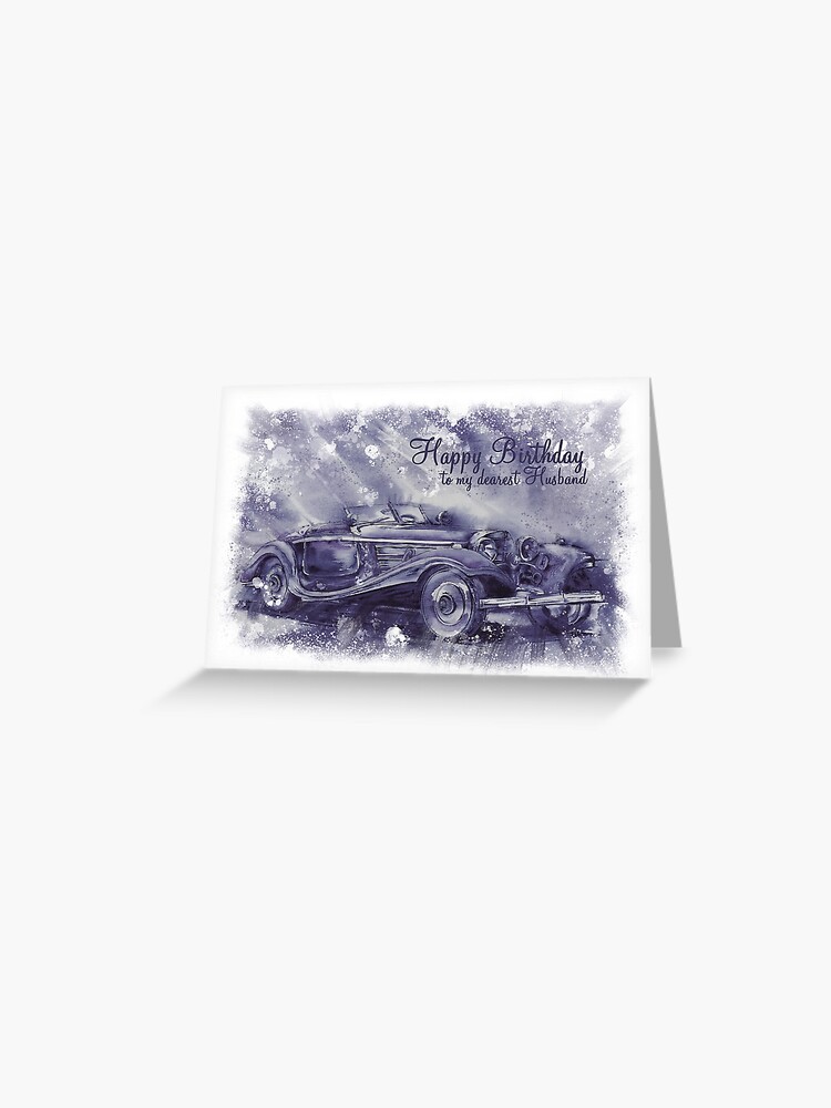 Carte De Vœux Carte Joyeux Anniversaire A Mon Plus Cher Mari De Voiture De Sport Vintage Par Obyd Redbubble