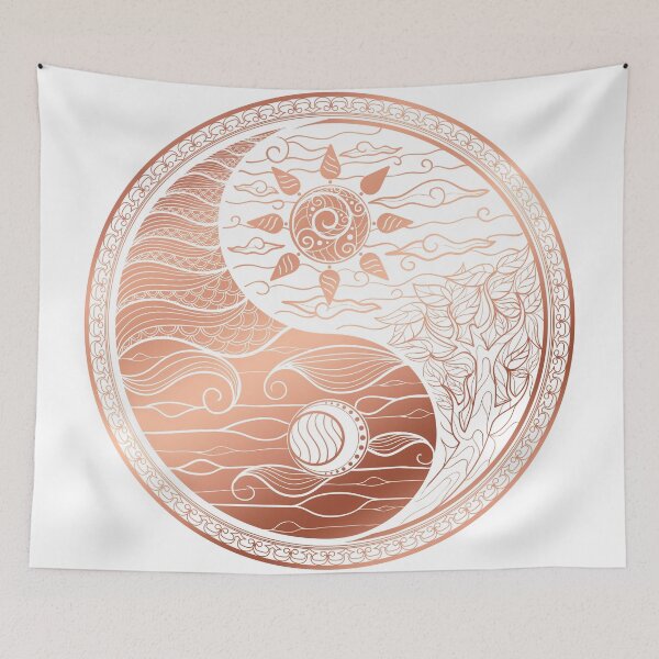 Artikelvorschau, Roségold Rosagold Rotgold Yin Yang Mandala mit Sonne und Mond entworfen und verkauft von Adaba-Spirits.
