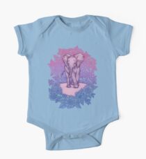 Cute Baby Elephant in pink, purple & blue One Piece - Short Sleeve