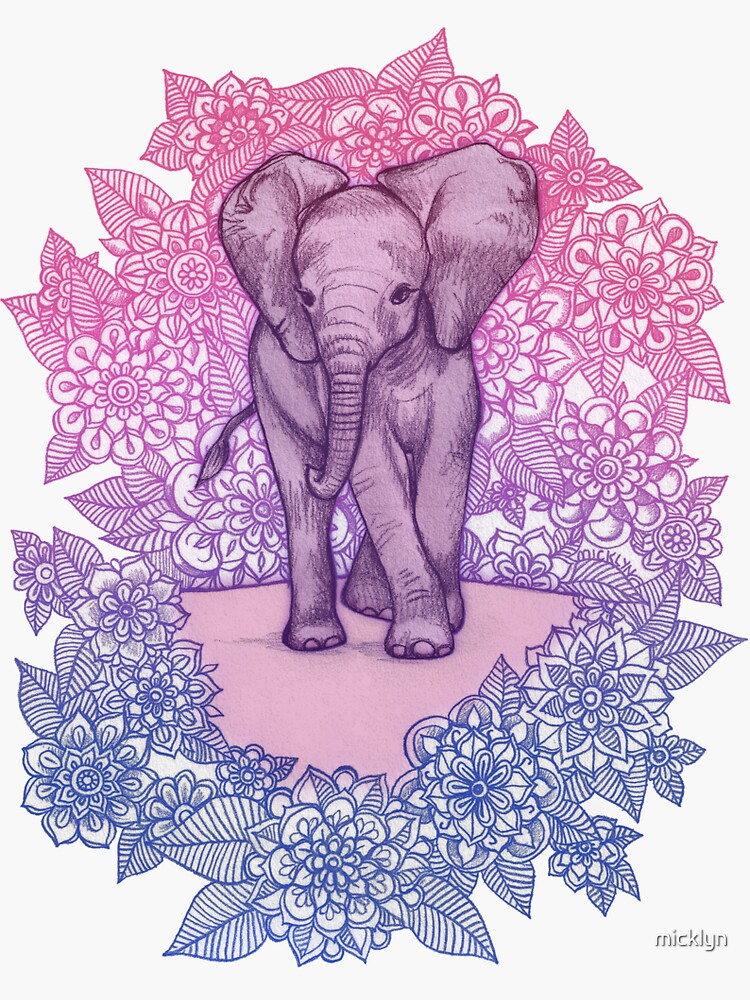 Niedlicher Baby-Elefant in rosa, lila und blau von micklyn