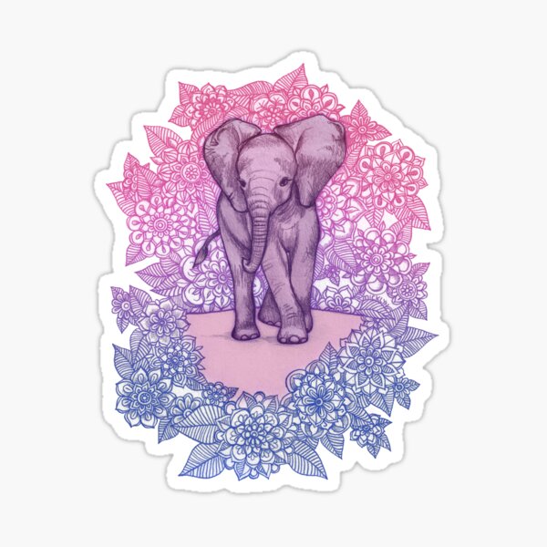 Cute Baby Elephant in pink, purple & blue Sticker