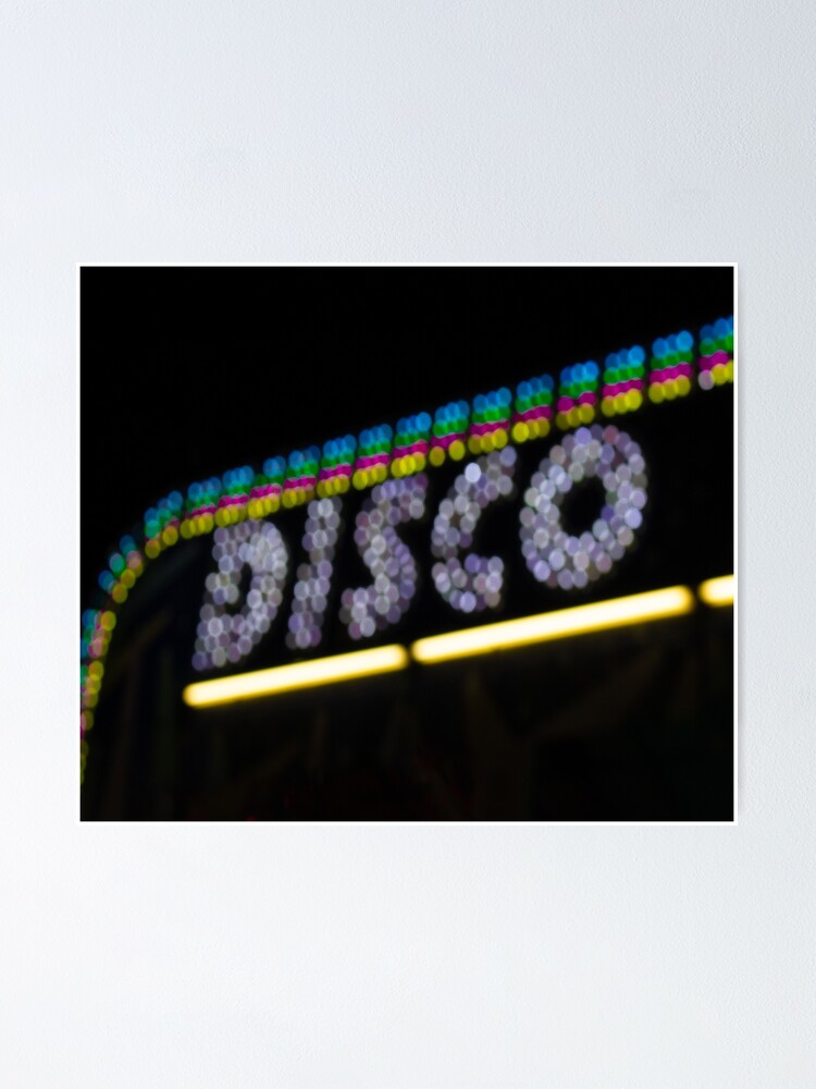 " Vintage Neon Disco Blurred Bokeh Light Sign" Poster by JLPhotographer