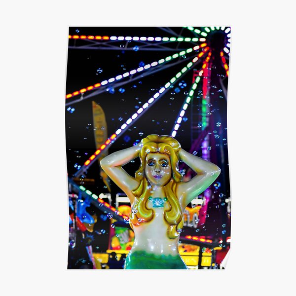 Fair Scene with Mermaid at night with bubbles Poster