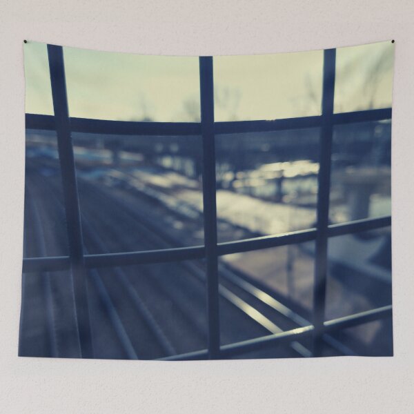 Item preview, View Through a Metal Fence Overlooking  Train Tracks and Buildings designed and sold by Mothe3rd.