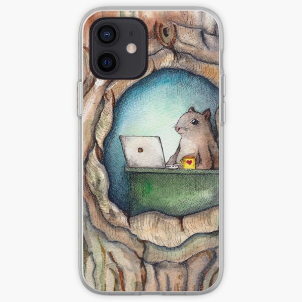 "Spreadsheet Squirrel" - watercolor squirrel in tree, woodland creatures, squirrel painting, hipster squirrel iPhone Soft Case