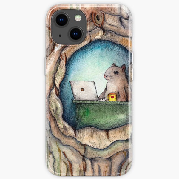 "Spreadsheet Squirrel" - watercolor squirrel in tree, woodland creatures, squirrel painting, hipster squirrel iPhone Soft Case