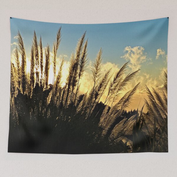 Item preview, Flowering Pampas Grass Plumes Sunset Cloudy Sky designed and sold by Anna Lemos.