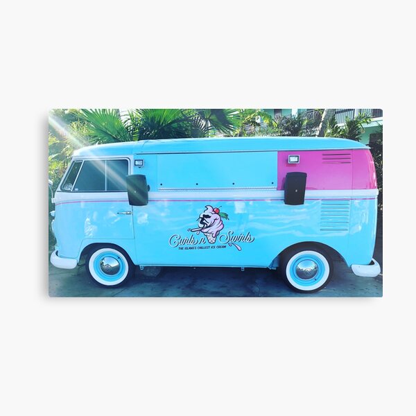 Pink & Blue Ice Cream Truck Metal Print