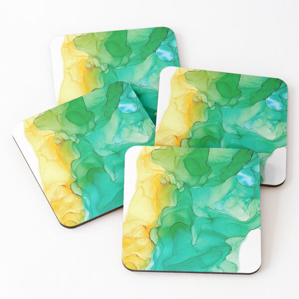 Item preview, Green and Yellow abstract 31521 alcohol ink painting by Herzart modern fluid art designed and sold by herzart.