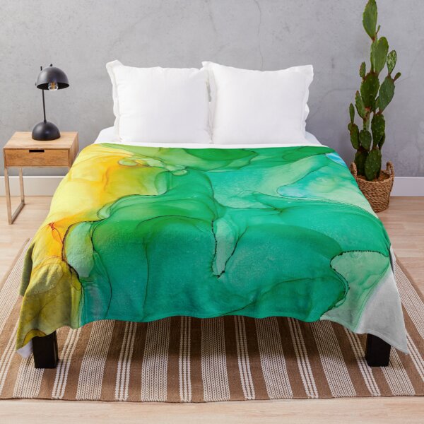 Item preview, Green and Yellow abstract 31521 alcohol ink painting by Herzart modern fluid art designed and sold by herzart.