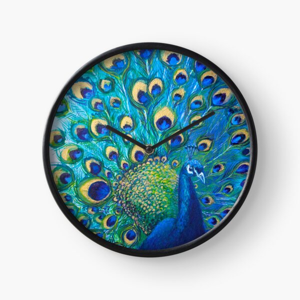 Beautiful Painted Peacock in its Full Glory Clock