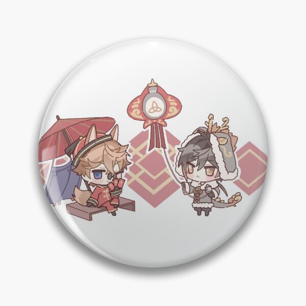 Item preview, Chibi Childe and Zhongli Genshin Impact Lantern Festival  designed and sold by Genkigecko.