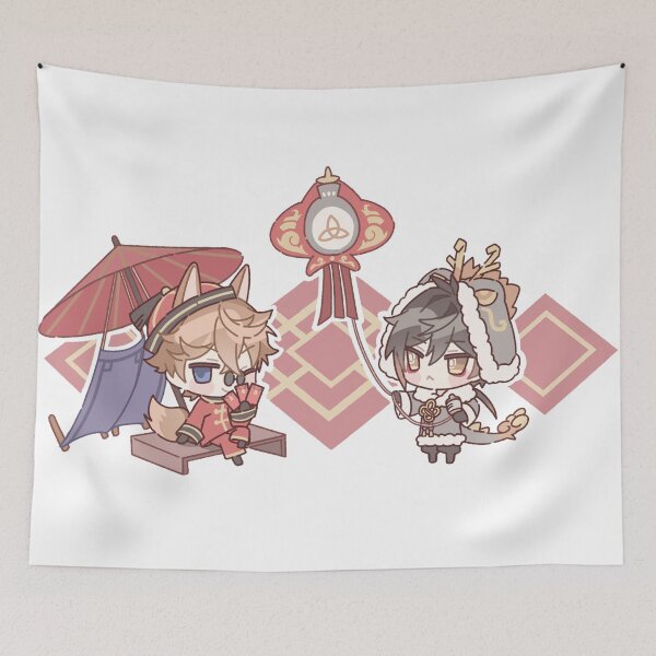 Item preview, Chibi Childe and Zhongli Genshin Impact Lantern Festival  designed and sold by Genkigecko.