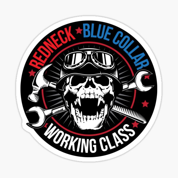 Redneck Blue Collar Working Class Skull Sticker