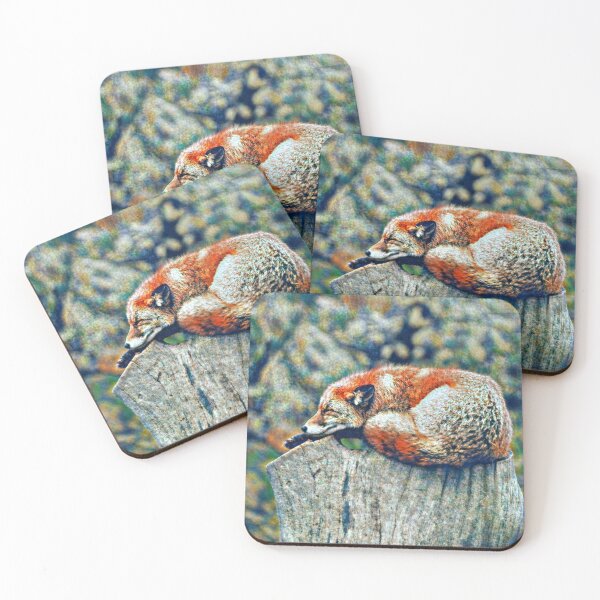 Item preview, Fox lies on a stump in the forest, vintage style designed and sold by crea-homedesign.