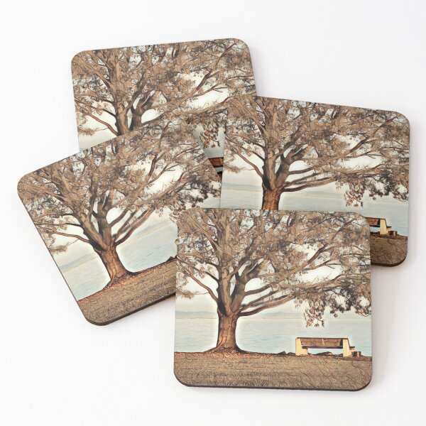 Item preview, Bench with tree by the lake, landscape in pencil sketch style designed and sold by crea-homedesign.