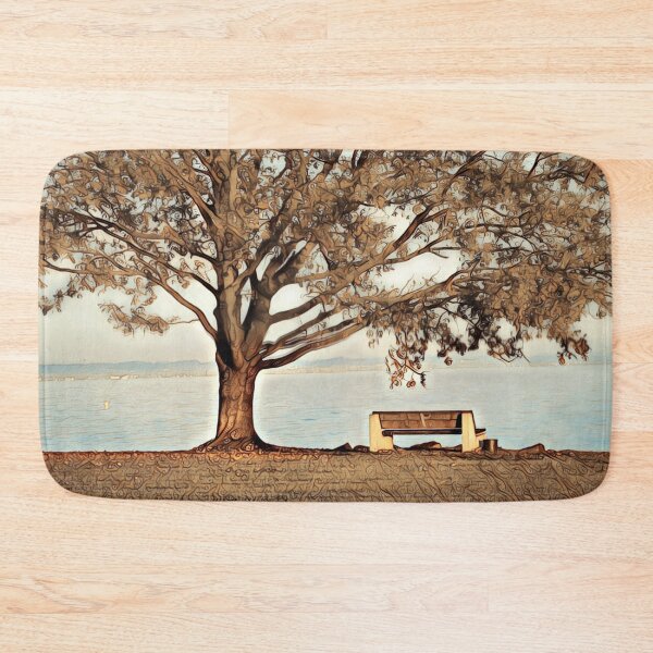 Item preview, Bench with tree by the lake, landscape in pencil sketch style designed and sold by crea-homedesign.
