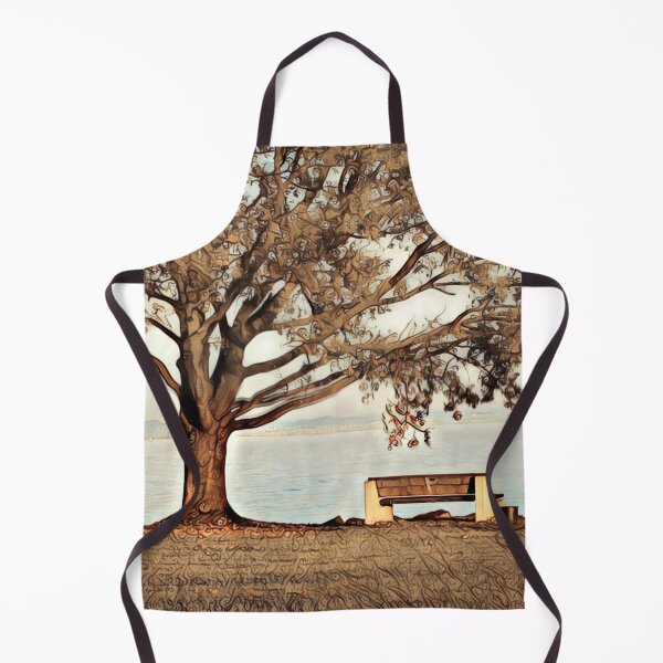 Item preview, Bench with tree by the lake, landscape in pencil sketch style designed and sold by crea-homedesign.