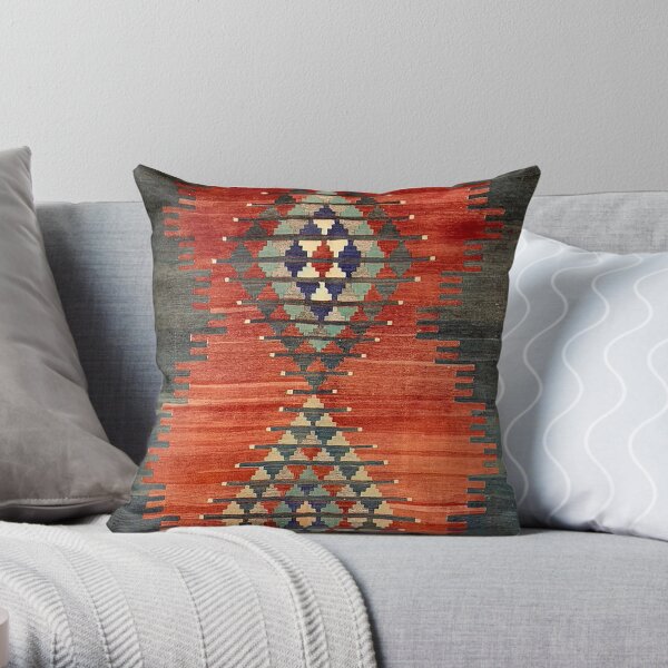 Vintage Kars Decorative Whole Kilim, Navaho Weave, Woven Aztec Textile Throw Pillow