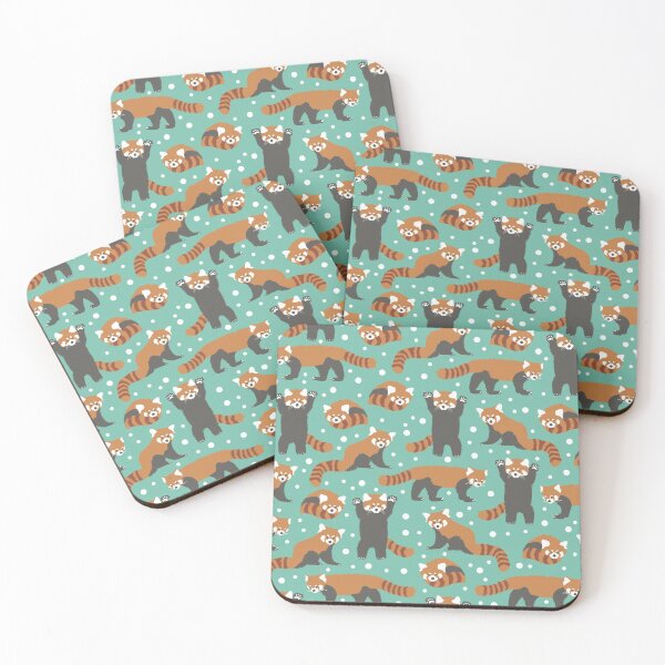 Item preview, Cute red panda pattern with white dots and turquoise background designed and sold by CiniArt.