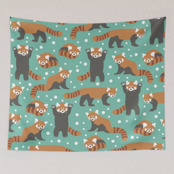 Item preview, Cute red panda pattern with white dots and turquoise background designed and sold by CiniArt.