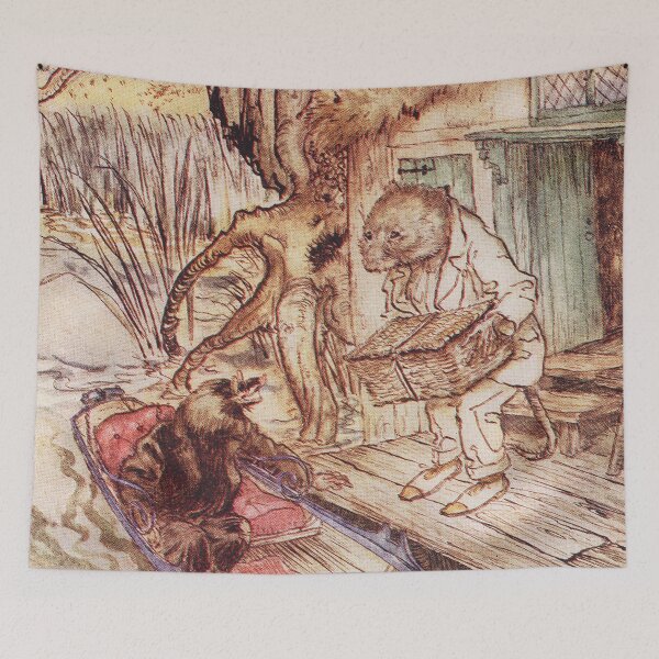Item preview, Ratty and Mole boating Wind in the Willows illustration - Arthur Rackham designed and sold by Vintage Designs +.