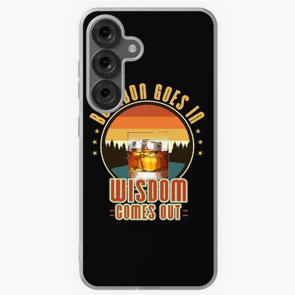 Item preview, Bourbon Goes In Wisdom Comes Out, Sarcastic Whiskey Glass Retro Background Trees & Stars For Him designed and sold by StaticTee.