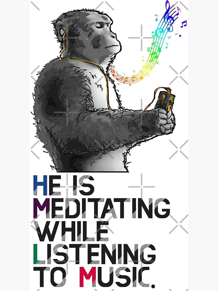 A monkey is meditating while listening to music. Poster for Sale by DAEWI  PARK