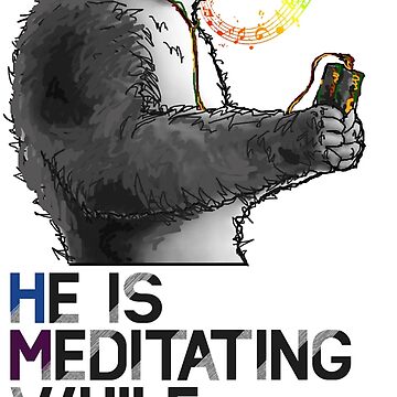 A monkey is meditating while listening to music. Poster for Sale by DAEWI  PARK