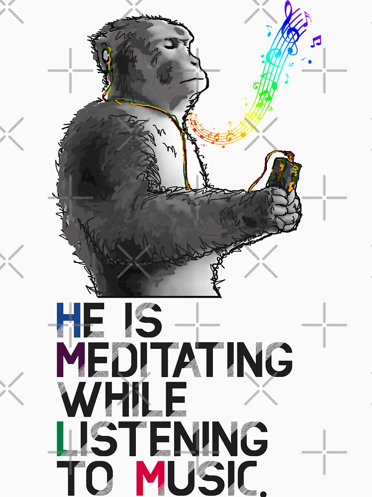 A monkey is meditating while listening to music. Essential T-Shirt for  Sale by DAEWI PARK