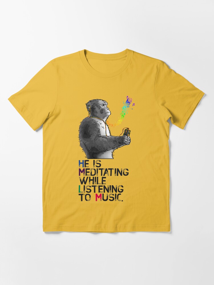 A monkey is meditating while listening to music. Essential T-Shirt for  Sale by DAEWI PARK