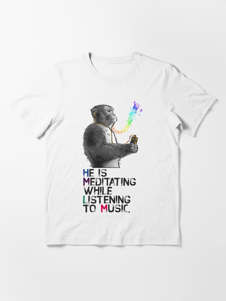 A monkey is meditating while listening to music. | Essential T-Shirt