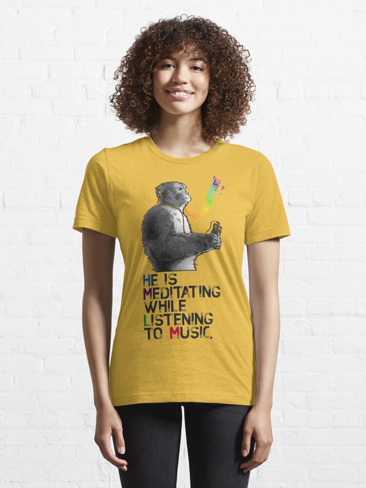 A monkey is meditating while listening to music. Essential T-Shirt for  Sale by DAEWI PARK