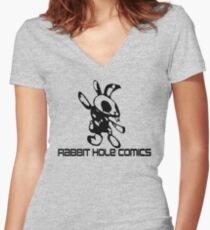 Kaninchen Loch Comics Tailliertes T-Shirt mit V-Ausschnitt