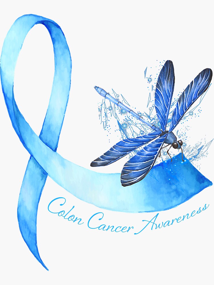 Hippie Dragonfly Blue Ribbon Colon Cancer Awareness Gifts  Sticker for  Sale by TheresaKessler