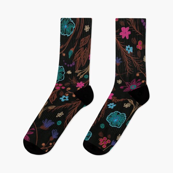 Item preview, Green and pink flower garden on black background designed and sold by korasi.