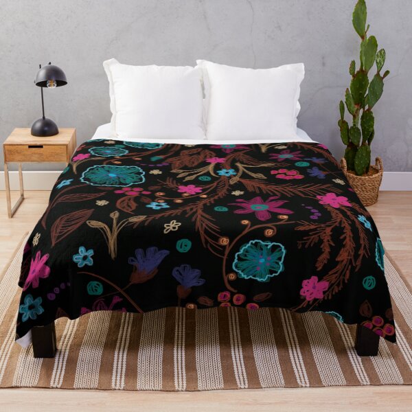 Item preview, Green and pink flower garden on black background designed and sold by korasi.