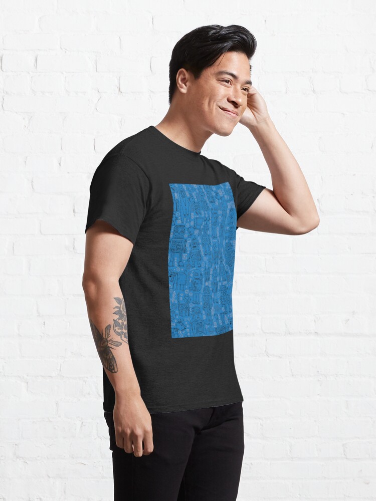 Alternate view of Robot pattern - Blue - fun pattern by Cecca Designs Classic T-Shirt