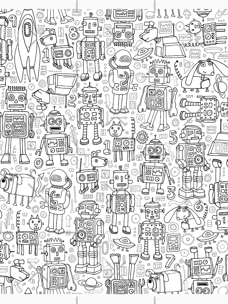 Thumbnail 7 of 7, Classic T-Shirt, Robot pattern - black and white - fun pattern by Cecca Designs designed and sold by Cecca-Designs.
