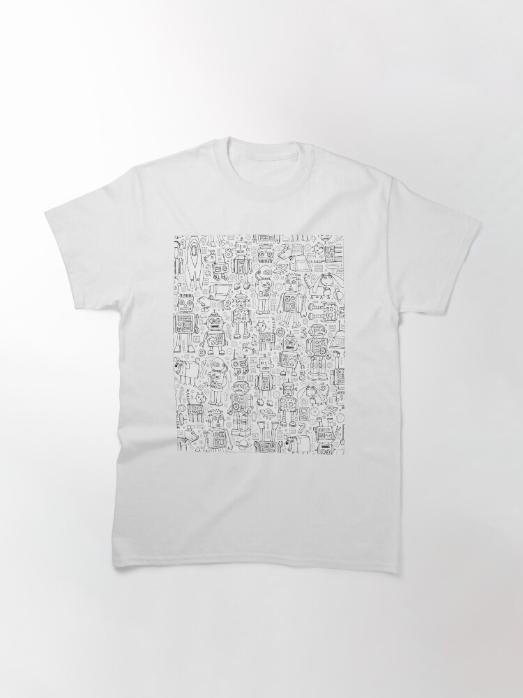 Thumbnail 3 of 7, Classic T-Shirt, Robot pattern - black and white - fun pattern by Cecca Designs designed and sold by Cecca-Designs.