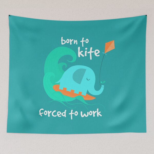 Item preview, Born To Kite Forced To Work Kitesurfing Elephant  designed and sold by Cat N' Doodles.