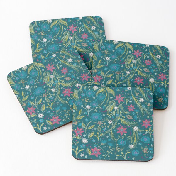 Item preview, Flower garden on dark turquise designed and sold by korasi.