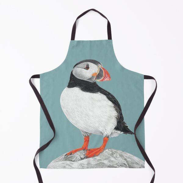 Item preview, Puffin pastel art grey background on moody blue background designed and sold by IslesArt.