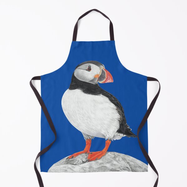 Item preview, Puffin pastel art grey background on blue background designed and sold by IslesArt.