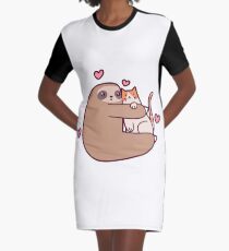 Sloth Loves Cat Graphic T-Shirt Dress