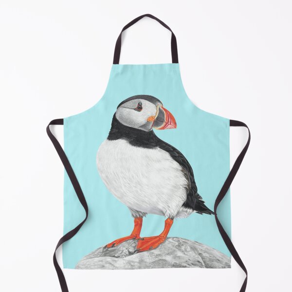 Item preview, Puffin pastel art grey background on sky blue background designed and sold by IslesArt.