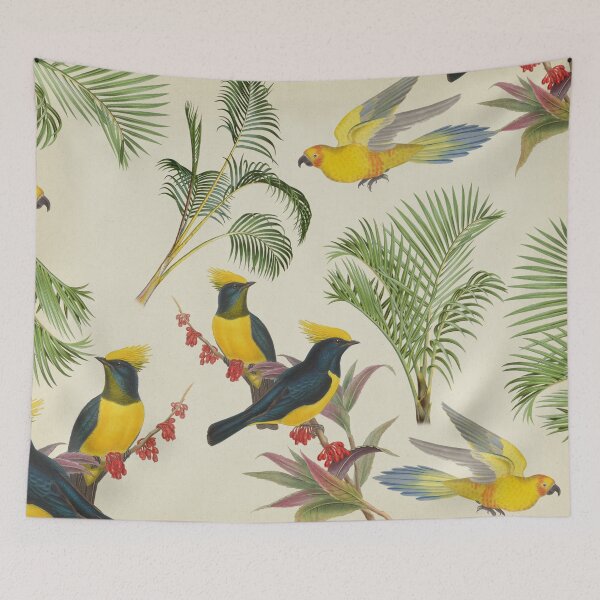 Item preview, Tropical Yellow birds on palms designed and sold by LeAllureVintage.