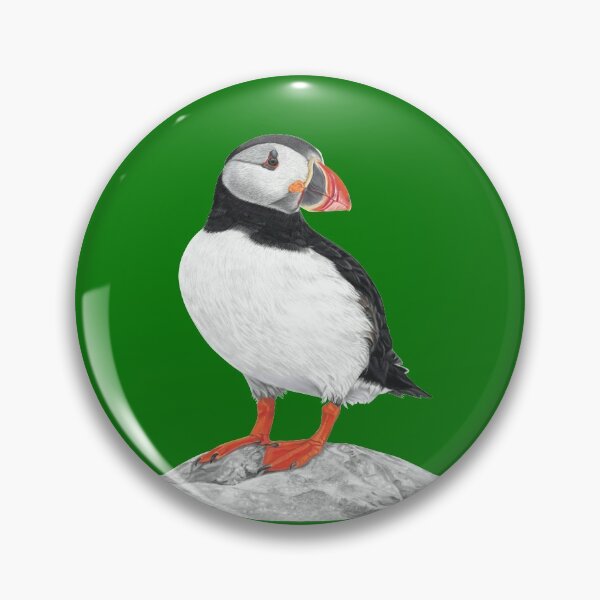 Item preview, Puffin pastel art grey background on green background designed and sold by IslesArt.